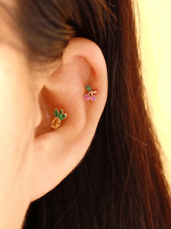 Earrings MinimalBijoux 14K Gold Tropical Fruit Cubic Cartilage Earring 20G