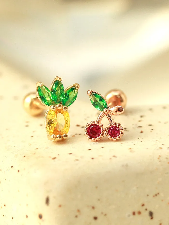 Earrings MinimalBijoux 14K Gold Tropical Fruit Cubic Cartilage Earring 20G