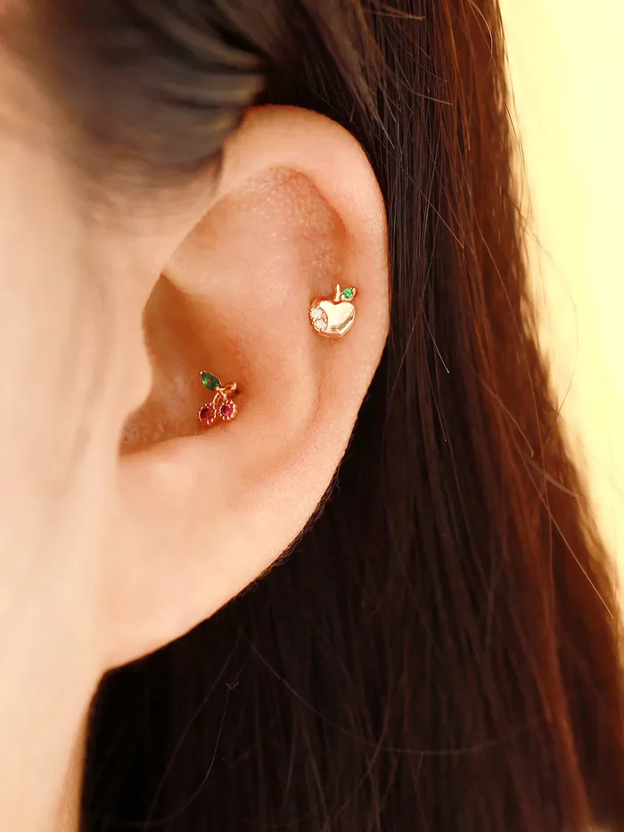Earrings MinimalBijoux 14K Gold Tropical Fruit Cubic Cartilage Earring 20G