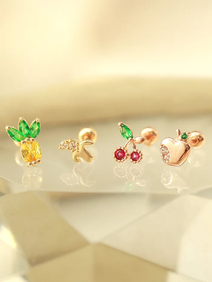 Earrings MinimalBijoux 14K Gold Tropical Fruit Cubic Cartilage Earring 20G