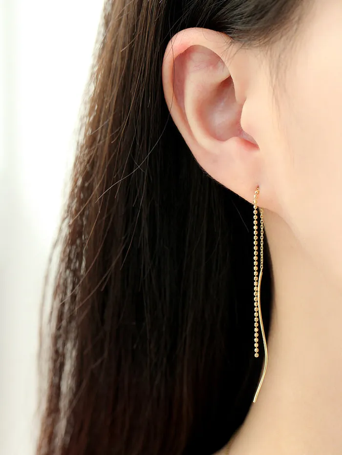 Earrings MinimalBijoux 14K Gold Wave Threader Long Chain Threader Earring