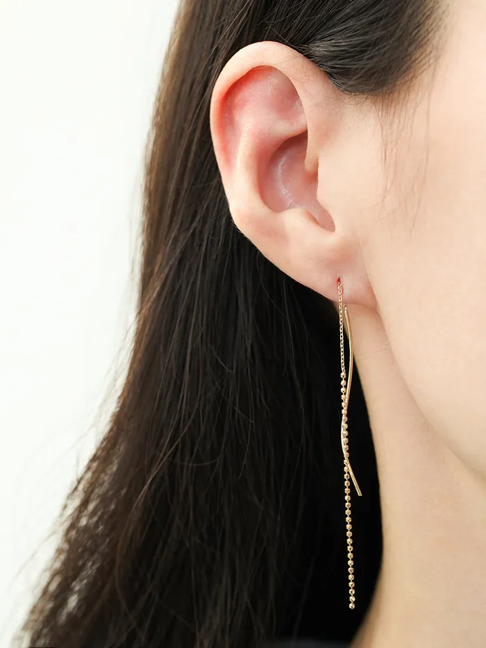 Earrings MinimalBijoux 14K Gold Wave Threader Long Chain Threader Earring