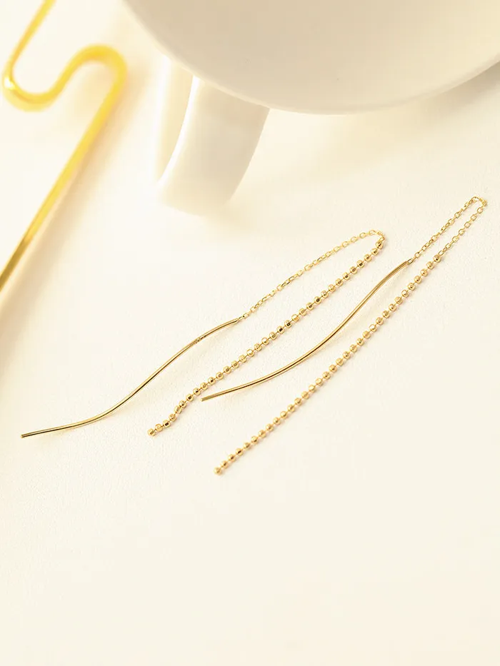 Earrings MinimalBijoux 14K Gold Wave Threader Long Chain Threader Earring