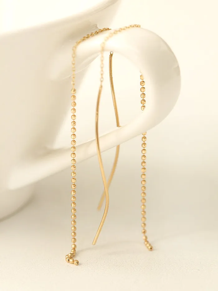 Earrings MinimalBijoux 14K Gold Wave Threader Long Chain Threader Earring