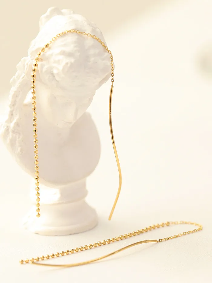 Earrings MinimalBijoux 14K Gold Wave Threader Long Chain Threader Earring
