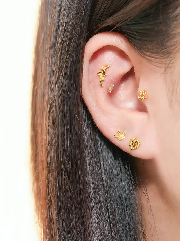 Earrings MinimalBijoux 24K Gold Shine Crown Cartilage Earring 20G