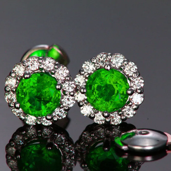 Earrings Moriartys Gem Art 14K White Gold Halo Emerald Stud Earrings 128 Carats