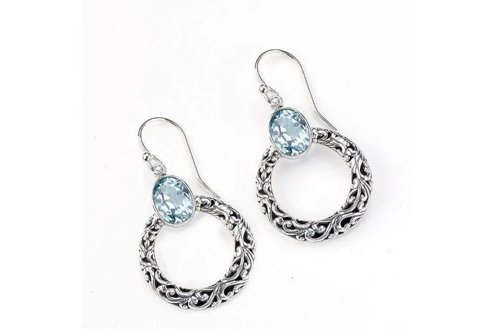 Earrings Samuel B Sacred Circle Earrings Blue Topaz