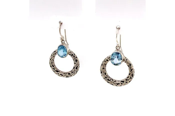 Earrings Samuel B Sacred Circle Earrings Blue Topaz