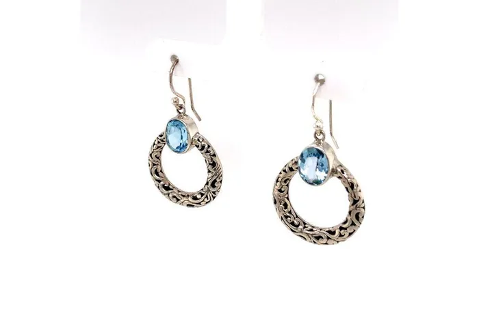 Earrings Samuel B Sacred Circle Earrings Blue Topaz