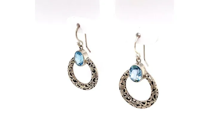 Earrings Samuel B Sacred Circle Earrings Blue Topaz