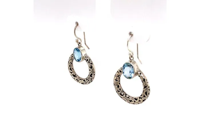 Earrings Samuel B Sacred Circle Earrings Blue Topaz