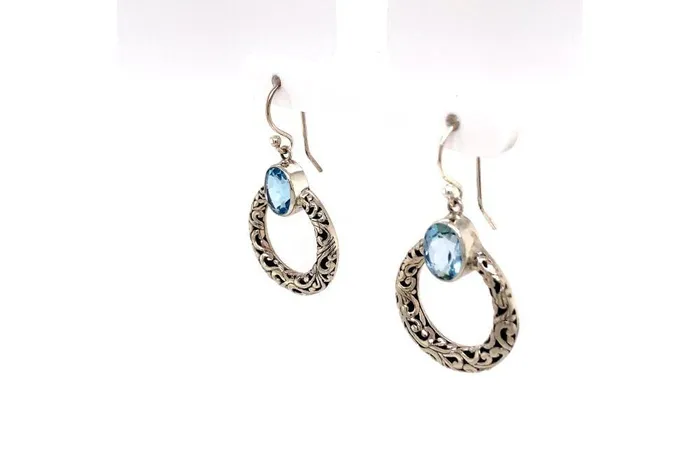 Earrings Samuel B Sacred Circle Earrings Blue Topaz