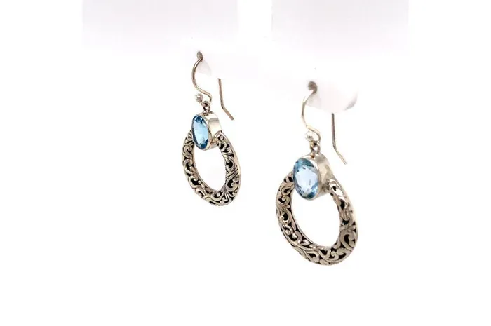 Earrings Samuel B Sacred Circle Earrings Blue Topaz