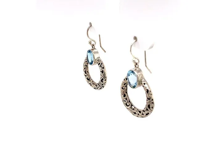 Earrings Samuel B Sacred Circle Earrings Blue Topaz