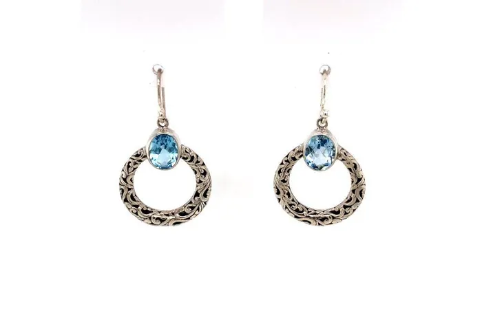 Earrings Samuel B Sacred Circle Earrings Blue Topaz
