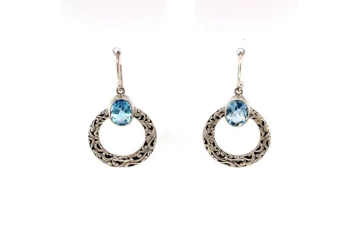 Earrings Samuel B Sacred Circle Earrings Blue Topaz