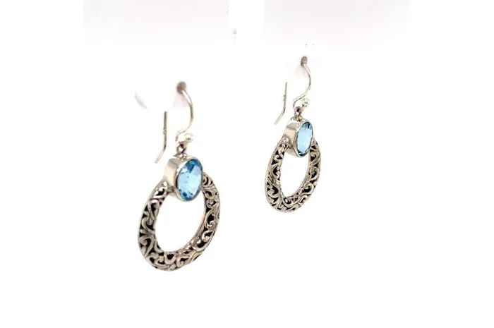 Earrings Samuel B Sacred Circle Earrings Blue Topaz