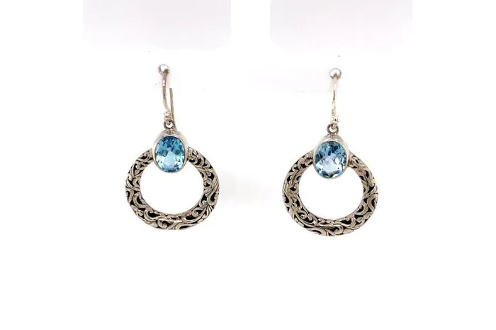 Earrings Samuel B Sacred Circle Earrings Blue Topaz