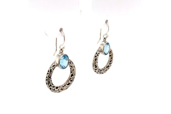 Earrings Samuel B Sacred Circle Earrings Blue Topaz