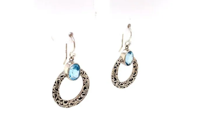 Earrings Samuel B Sacred Circle Earrings Blue Topaz