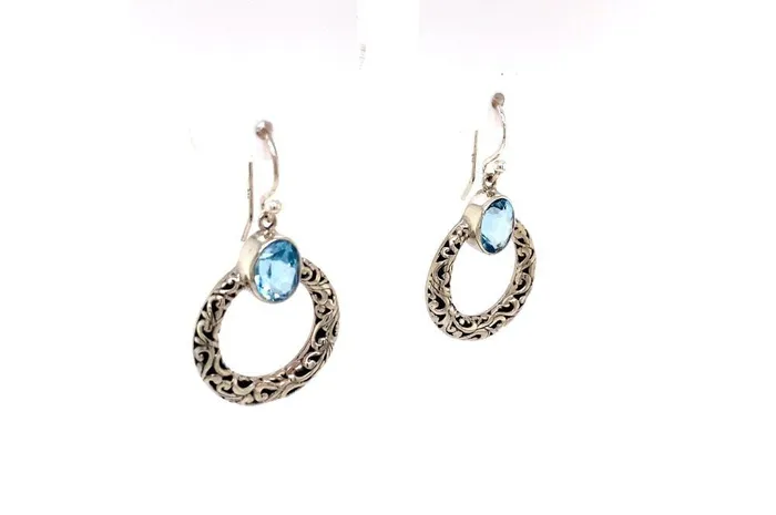 Earrings Samuel B Sacred Circle Earrings Blue Topaz