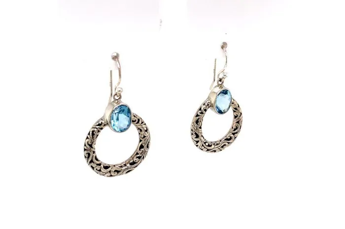 Earrings Samuel B Sacred Circle Earrings Blue Topaz