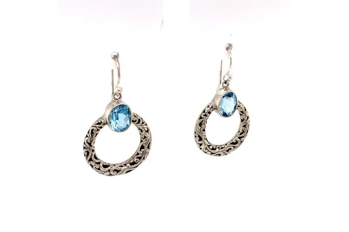 Earrings Samuel B Sacred Circle Earrings Blue Topaz