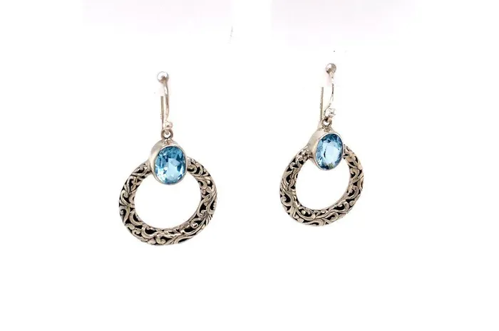 Earrings Samuel B Sacred Circle Earrings Blue Topaz