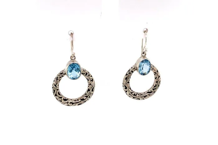 Earrings Samuel B Sacred Circle Earrings Blue Topaz