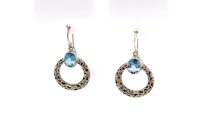 Earrings Samuel B Sacred Circle Earrings Blue Topaz