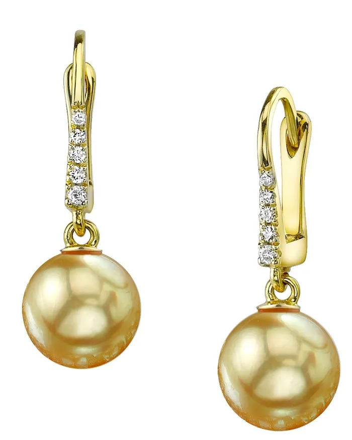 Earrings SPT Golden South Sea Pearl Diamond Equinox Dangle Earrings