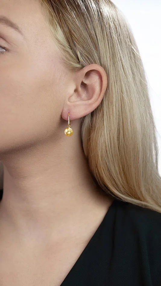 Earrings SPT Golden South Sea Pearl Diamond Equinox Dangle Earrings