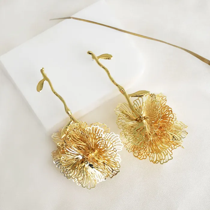 Earrings Upakarna Textured Flower Drop Statement Earring