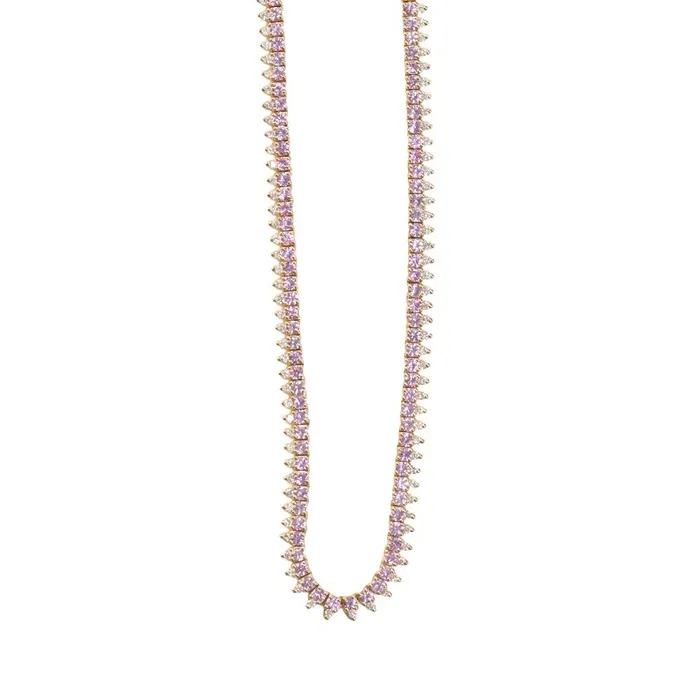 FC Creations Necklaces 3ctw Pink Sapphire and Diamond Collar Tennis Necklace in 14k Yellow Gold
