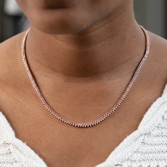 FC Creations Necklaces 3ctw Pink Sapphire and Diamond Collar Tennis Necklace in 14k Yellow Gold