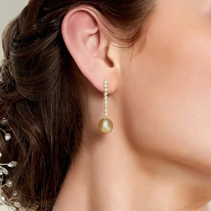Golden South Sea Pearl Diamond Bellatrix Dangle Earrings SPT Earrings