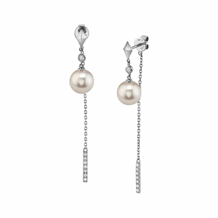 Japanese Akoya Pearl Diamond Celebrity Dangle Earrings SPT Earrings