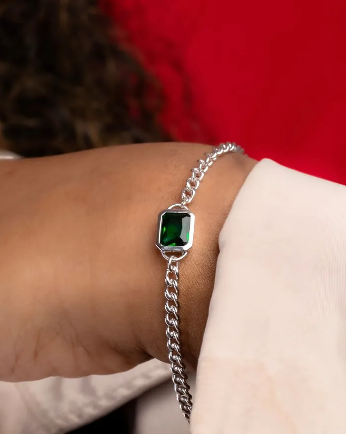 KOAY Silver Store Bracelets Zircon Green Gourmet Bracelet