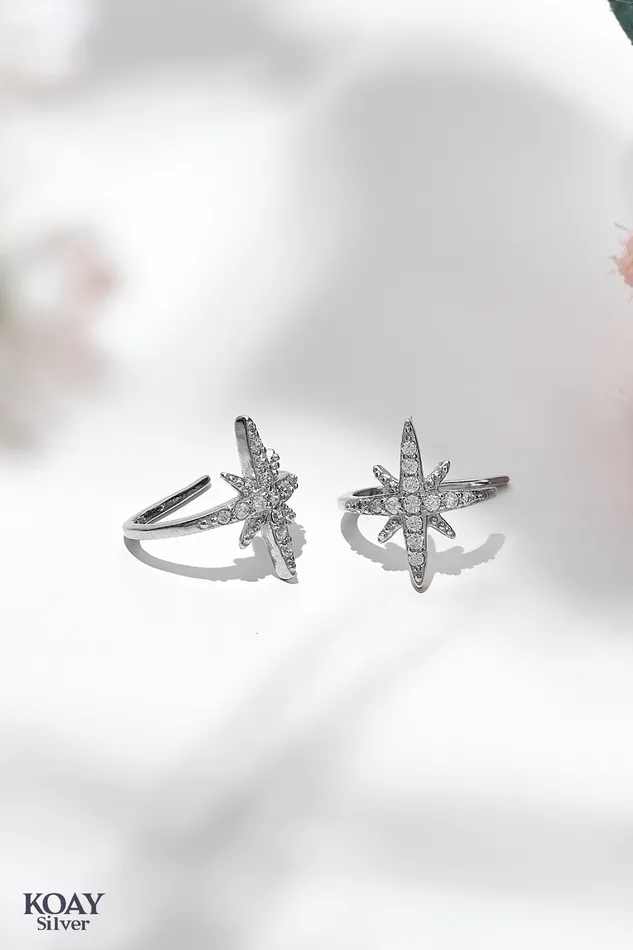 KOAY Silver Store Earrings Clip North star Earring