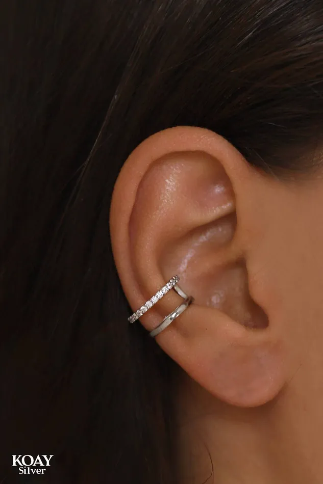 KOAY Silver Store Earrings Double Layer Ear cuff
