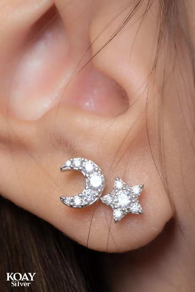 KOAY Silver Store Earrings Zircon Crescent Star 02 Earring