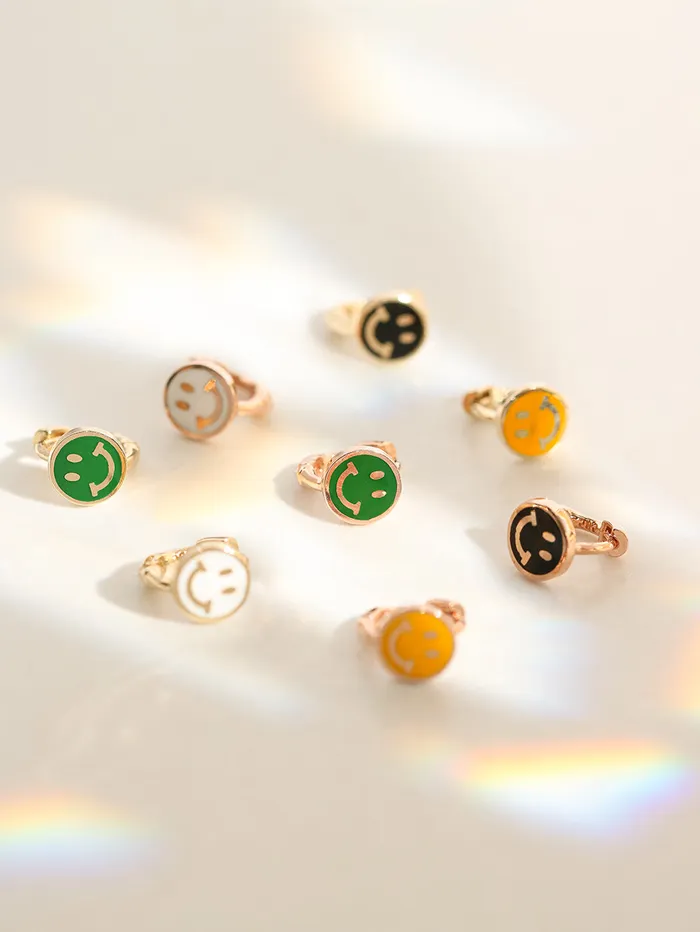 MinimalBijoux 14K 18K Gold Colorful Smile Face Cartilage Hoop Earring Earrings MinimalBijoux 14K 18K Gold Colorful Smile Face Cartilage Hoop Earring Earrings
