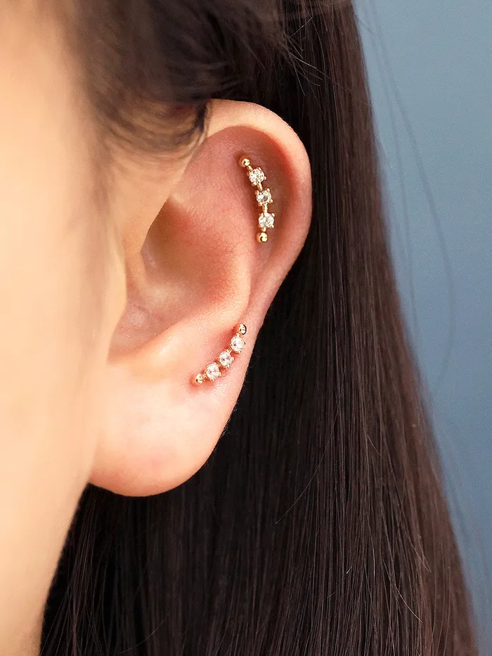 MinimalBijoux 14K Gold Cubic Curve Ball Cartilage Earring 20G18G16G Earrings