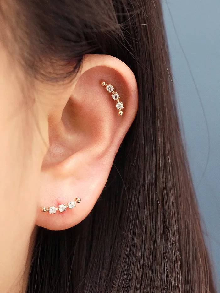 MinimalBijoux 14K Gold Cubic Curve Ball Cartilage Earring 20G18G16G Earrings