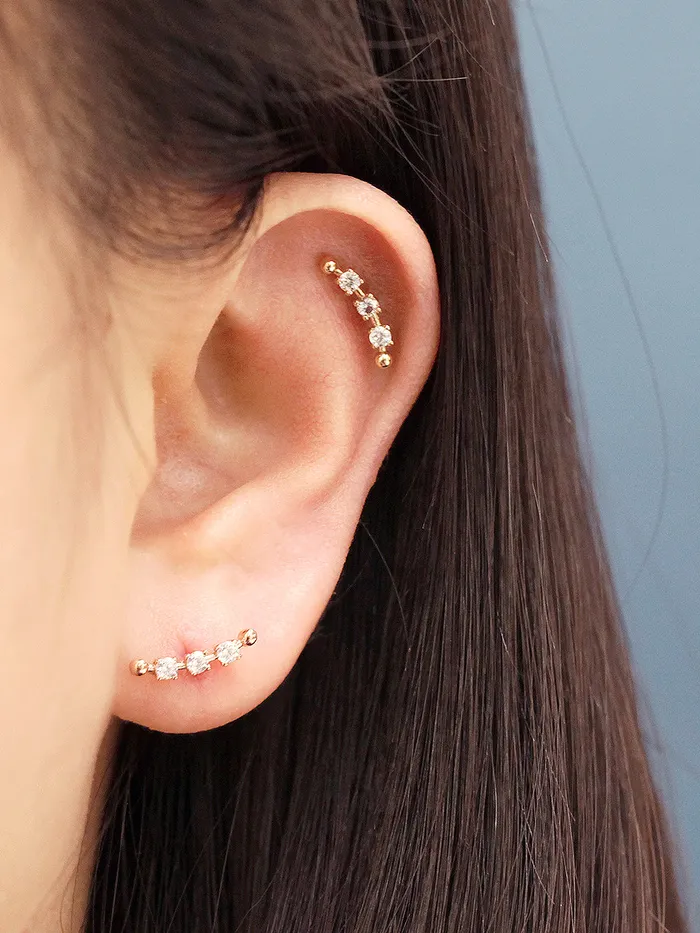 MinimalBijoux 14K Gold Cubic Curve Ball Cartilage Earring 20G18G16G Earrings