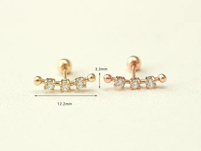 MinimalBijoux 14K Gold Cubic Curve Ball Cartilage Earring 20G18G16G Earrings