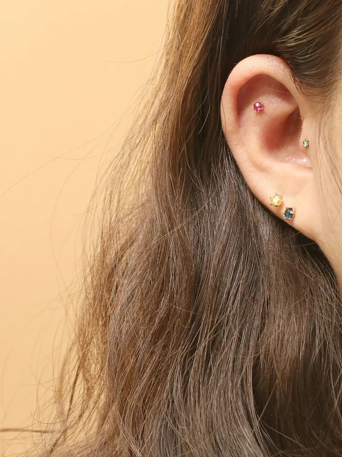 MinimalBijoux 14K Gold Daily Rose Cut 4 prongs and 6 prongs Piercing Earring 20G18G16G Earrings