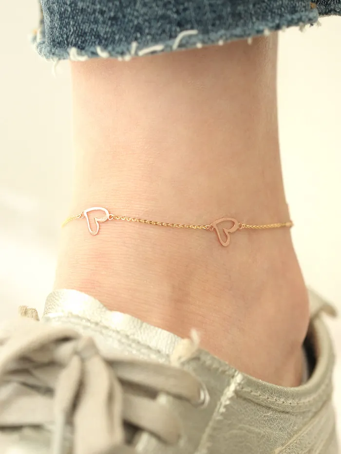 MinimalBijoux 14K Gold Lovely Heart Chain Anklet Bracelet Bracelets