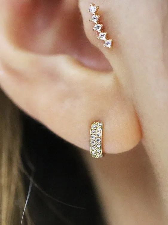 MinimalBijoux 14K Gold Two line mini CZ hoop cartilage earring Earrings